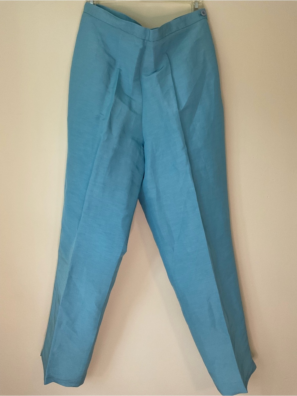 Linen silk pleated teal Light Blue Tailored Trousers 15” waist 28” inseam